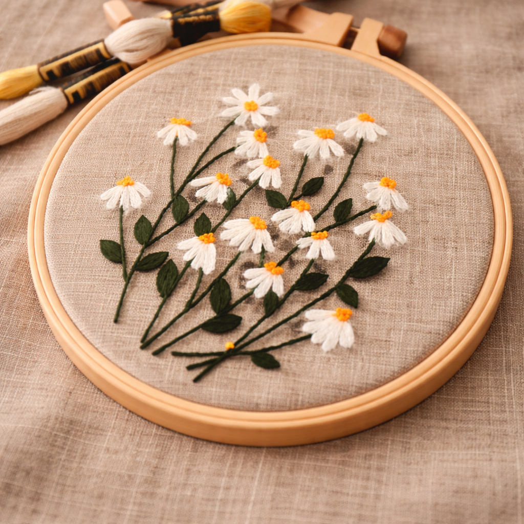 3D előnyomott virágmintás hímzőkészlet margaréta/százszorszép